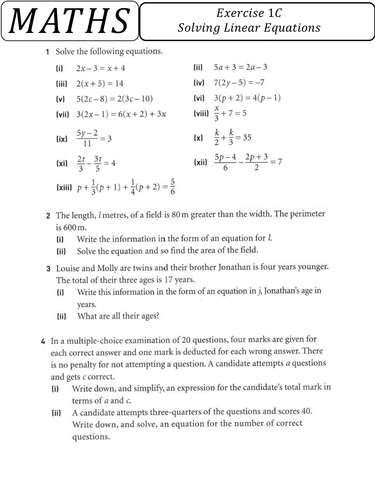 problem solving linear equations pdf