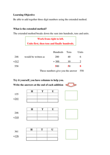 Addition using the Extended Method by SheilaP298 - Teaching Resources - TES