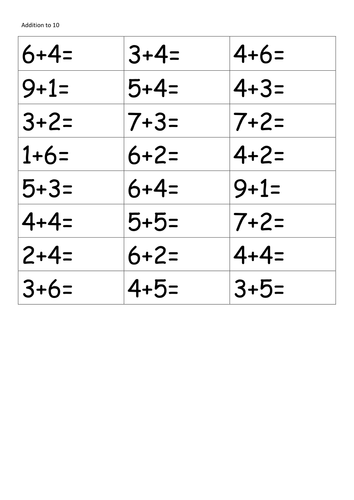 Addition calculations to 10 | Teaching Resources