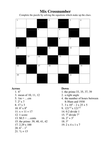 cross-number-puzzle-calculations-teaching-resources