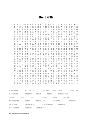 giant earth wordsearch | Teaching Resources