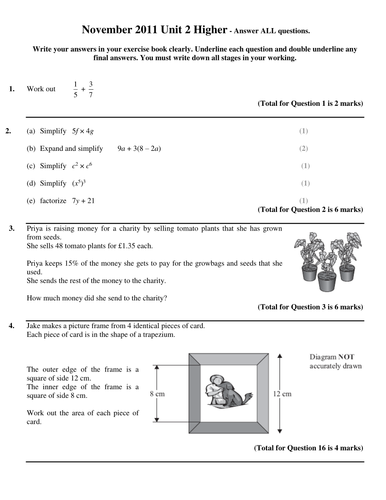 Unit 2 Higher Papers Condensed for Edexcel | Teaching Resources