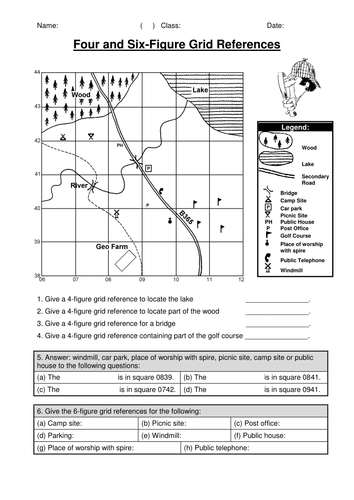 4 and 6 grid reference exercises teaching resources