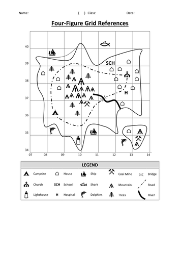 4 and 6 grid reference exercises teaching resources