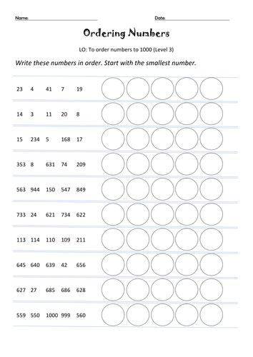 Sequencing Numbers To 1000 Worksheet