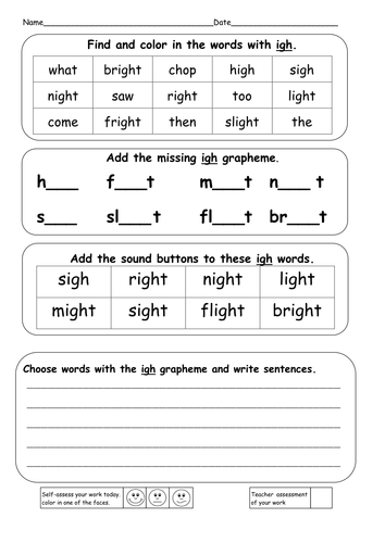 worksheet phonics igh ie i and y by powerpoints & e igh Phonics resources