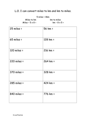 Converting Miles To Km And Back Teaching Resources