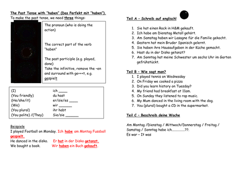 Application of perfect tense + haben | Teaching Resources