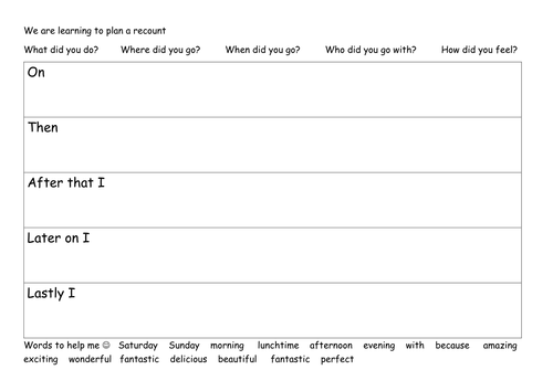 Writing frame for planning/writing a recount | Teaching Resources