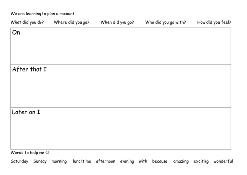 Writing frame for planning/writing a recount | Teaching Resources