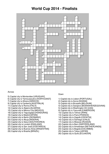 2014 World Cup Finalists Crossword  Teaching Resources