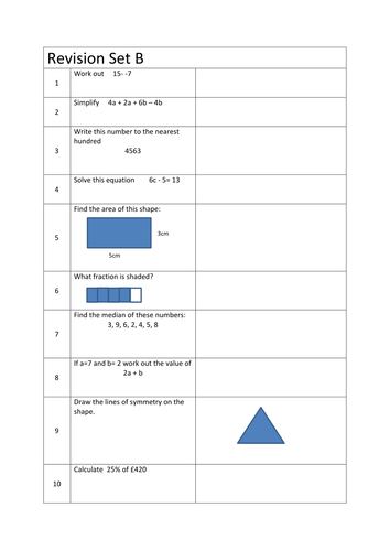 Revision Starters grade G-D | Teaching Resources