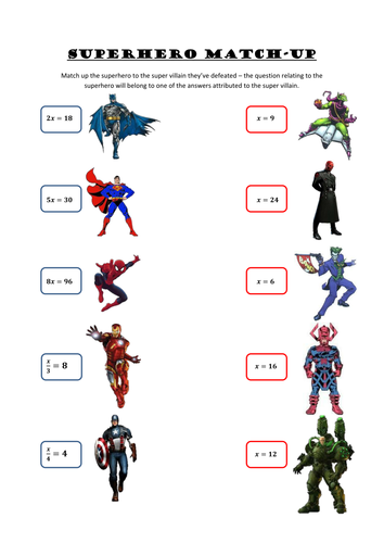 superhero-match-up-solving-equations-teaching-resources