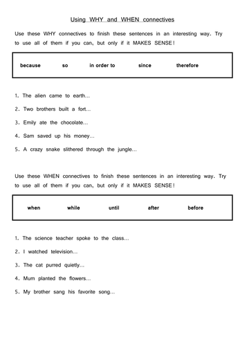 Using WHY and WHEN connectives | Teaching Resources