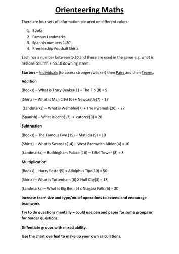 Orienteering Math | Teaching Resources