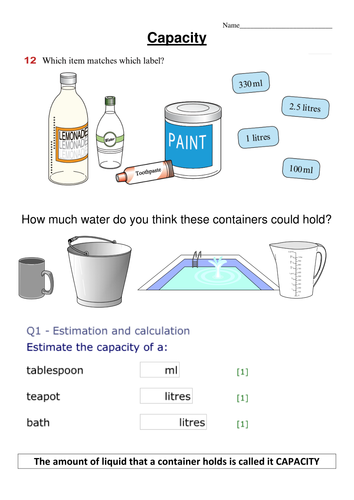 Capacity worksheet_Level 2 | Teaching Resources