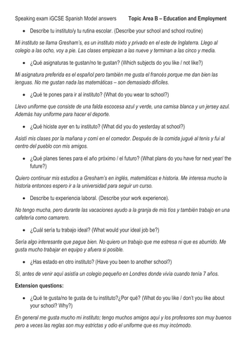 iGCSE Edexcel speaking practice Topic B | Teaching Resources