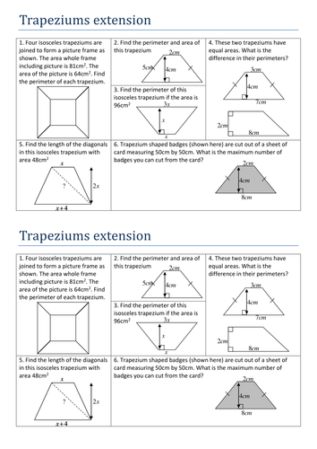 Trapeziums Extension | Teaching Resources