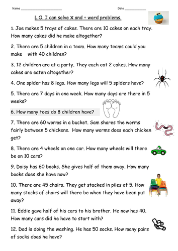 multiplication division word problems for year 2