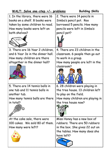 addition and subtraction problems, 5 levels | Teaching Resources