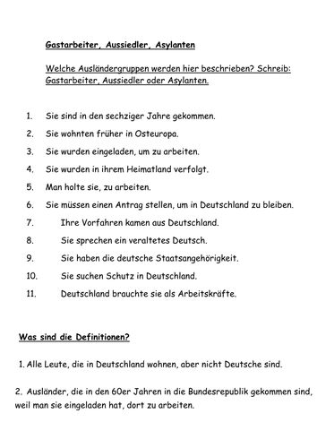 Two Worksheets + Answers on Immigration | Teaching Resources