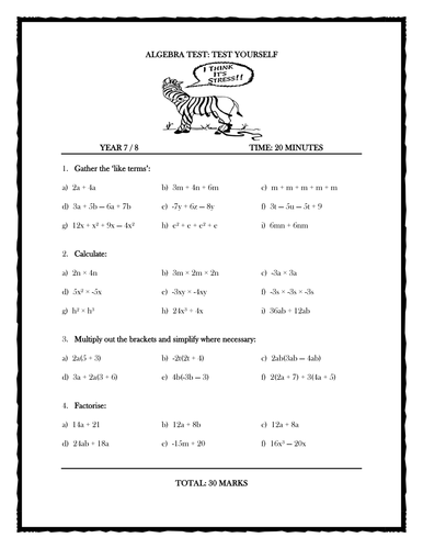 algebra-test-yourself-teaching-resources