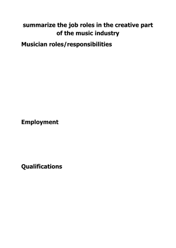 Summarizing job roles in the music industry | Teaching Resources