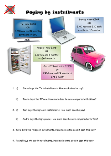 Paying by Installments - Financial maths | Teaching Resources