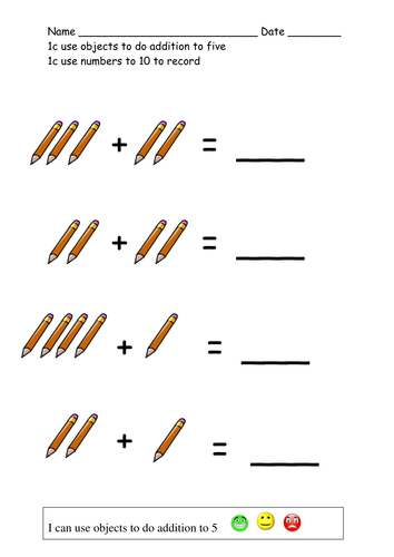 Use objects to do addition to 5 / addition to 10 | Teaching Resources