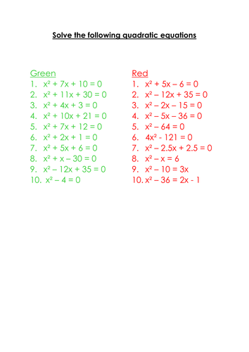 solving quadratic equations grade 8