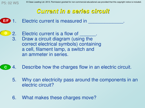 Current in a series circuit - graded questions | Teaching Resources