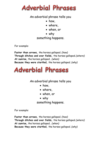 Adverbial phrase resource | Teaching Resources