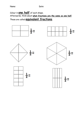 Shading Equivalent Fractions - Half | Teaching Resources