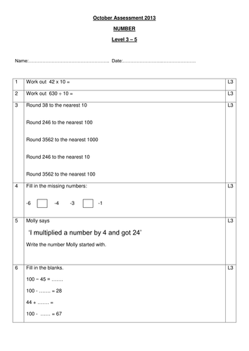 Number Assessments Level 2-8 | Teaching Resources