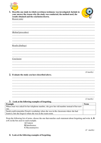 Eyewitness Testimony Activities Worksheets Teaching Resources