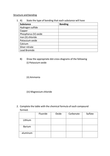 Structure and bonding revision | Teaching Resources
