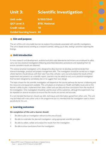 btec applied science level 3 unit 2 assignment a example