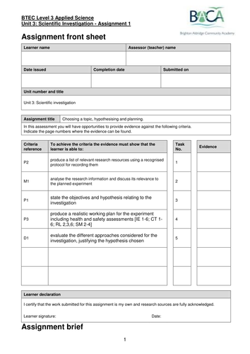 btec level 3 applied science unit 11 assignment 3