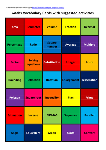 Math vocabulary cards and activities - revision | Teaching Resources
