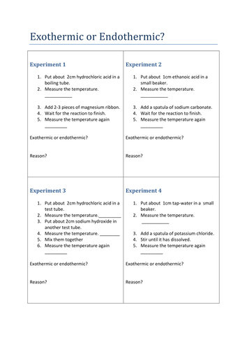 Exothermic Or Endothermic Reactions Teaching Resources