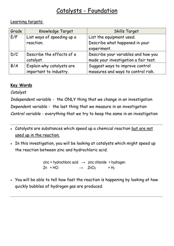 Fully differentiated Catalysts lesson | Teaching Resources