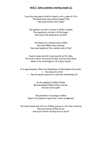 Differentiated Length Word Problems | Teaching Resources