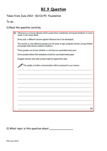 B2 OCR keeping healthy 6 mark question practice | Teaching Resources