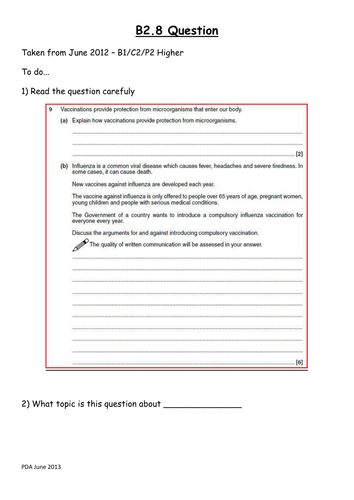 B2 OCR keeping healthy 6 mark question practice | Teaching Resources