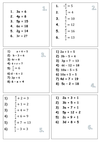 Solving Equations Relay Cards Teaching Resources