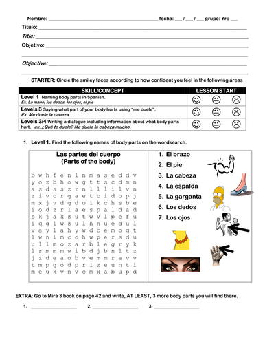 KS3 Spanish Mira 3 Module 3 Unit 1 - It hurts | Teaching Resources