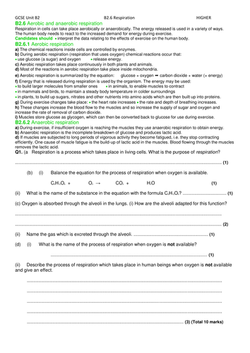 AQA GCSE Biology Unit 2 Revision part 2 | Teaching Resources