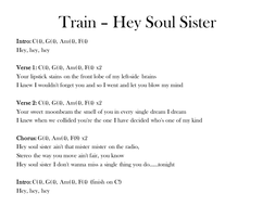 Hey Soul Sister - Train; chords and lyrics | Teaching Resources