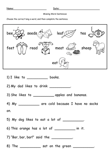 Long e Spellings: ee and ea + cloze | Teaching Resources