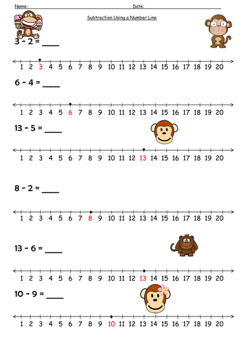 number line subtraction monkey by barang teaching